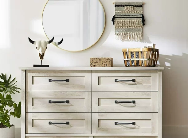 Better Homes & Gardens Modern Farmhouse 6 - Drawer Dresser, Rustic White Finish cipads freeads