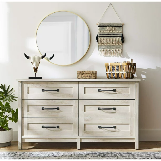 Better Homes & Gardens Modern Farmhouse 6 - Drawer Dresser, Rustic White Finish cipads freeads