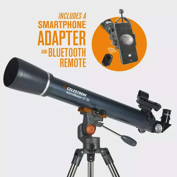 Celestron AstroMaster 70AZ LT Refractor Telescope Kit with Smartphone Adapter and Bluetooth Remote, Ideal Telescope for Beginners, Capture Your Own Images cipads freeads