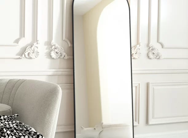 BEAUTYPEAK Arched Full Length Floor Mirror 64"x21" Full Body Standing Mirror,Black cipads freeads