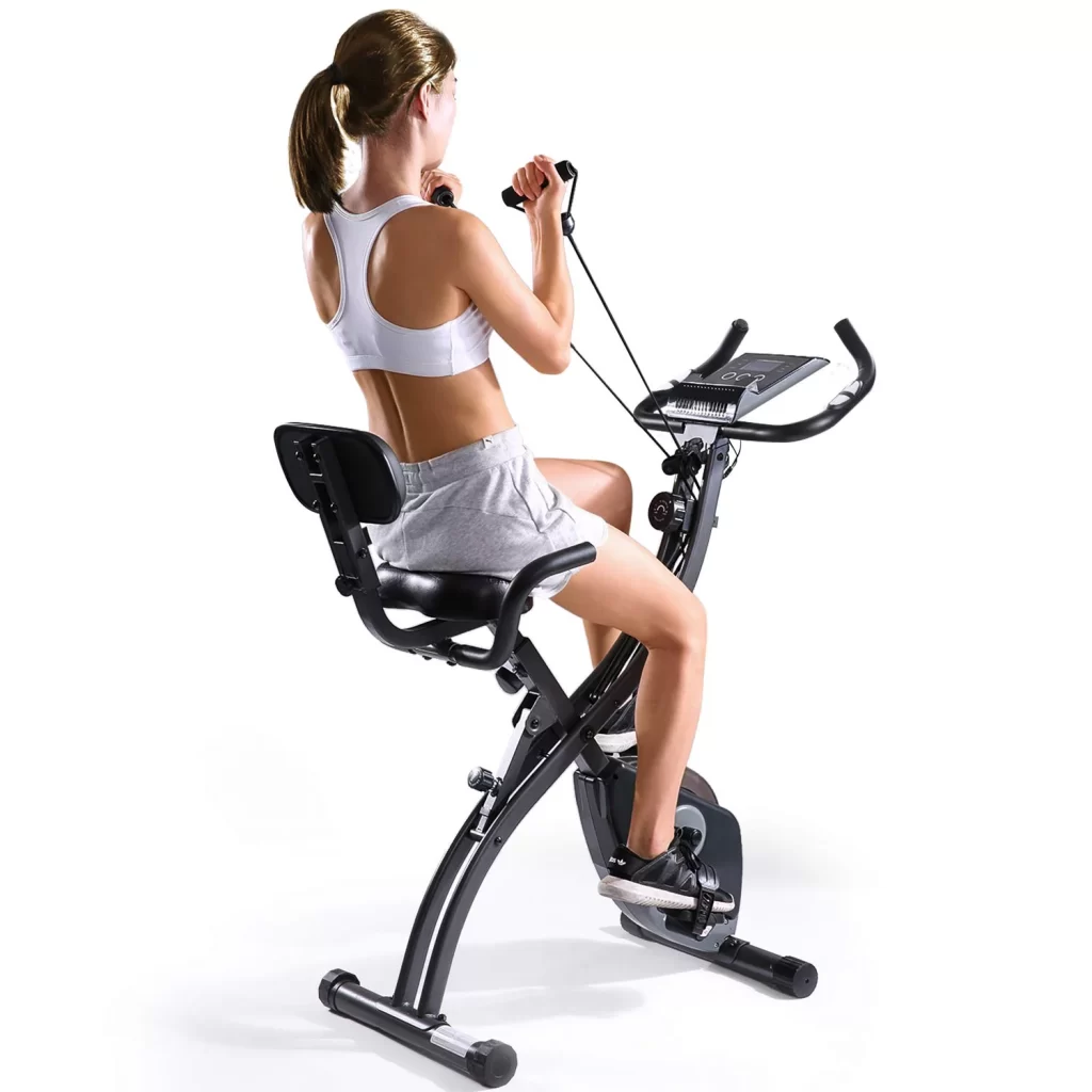 MaxKare Exercise Bike Exercise Equipment Folding Magnetic Stationary Bike Upright Recumbent Exercise Bike with Arm Resistance Bands cipads freeads