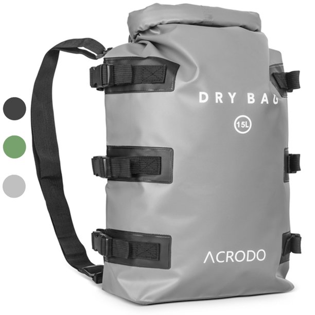 Acrodo Beach Bag - Dry Bag Backpack - Heavy Duty Waterproof Bag or Camping Backpack (Single, 15 Liter, Gray)