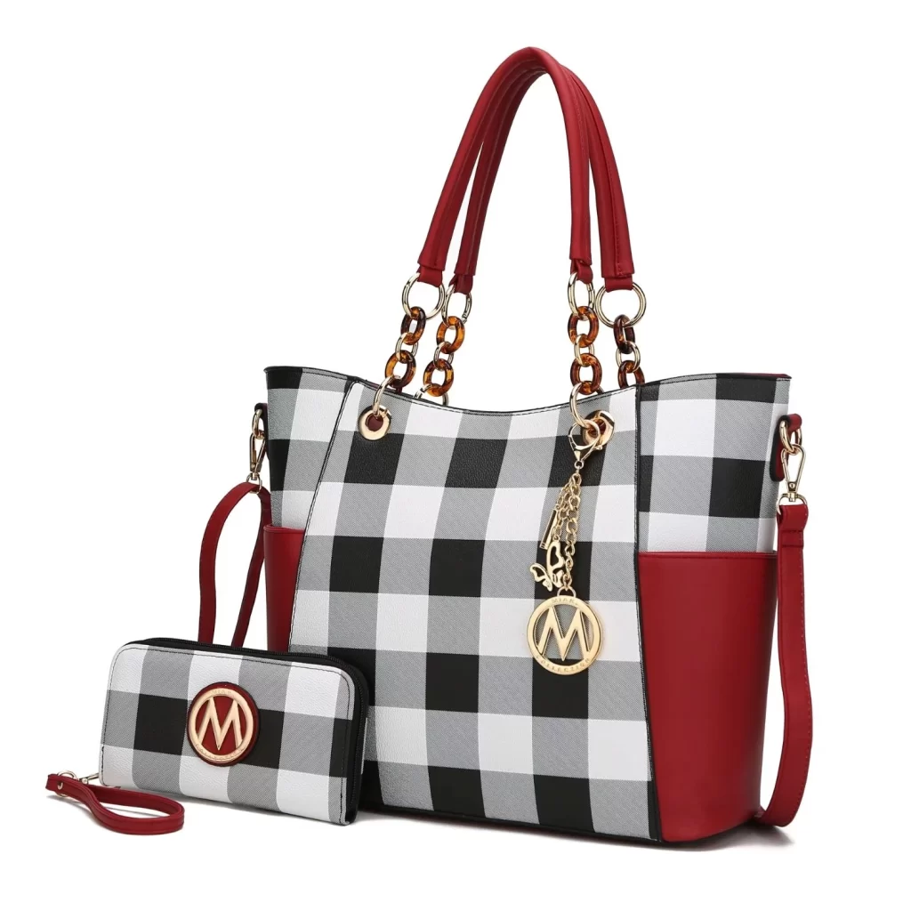 MKF Collection Bonita Checkered Tote 2 Pcs Wome's Large Handbag with Wallet and Decorative M keychain by Mia k. Product Review From Walmart cipads freeads