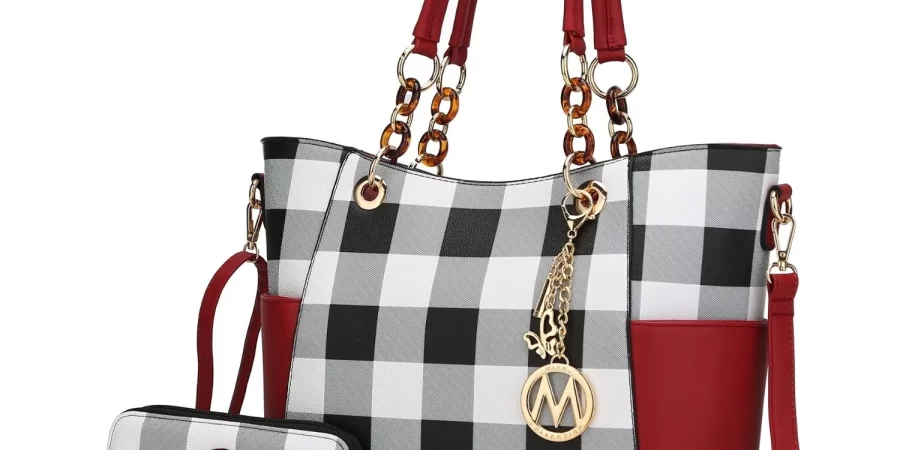 MKF-Collection-Bonita-Checkered-Tote-2-Pcs-Womes-Large-Handbag-with-Wallet-and-Decorative-M-keychain-cipads-freeads