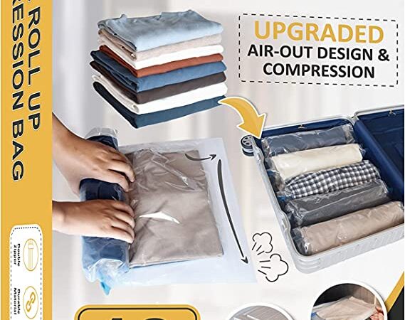 12 Travel Compression Bags Vacuum Packing, Roll Up Travel Space Saver Bags for Luggage, Cruise Ship Essentials (5 Large Roll/5 Medium Roll/2 Small Roll) cipads freeads