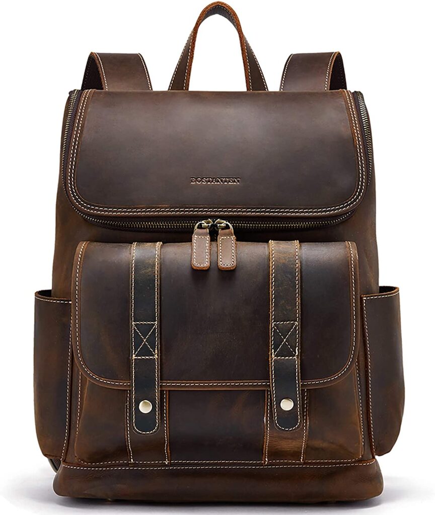 BOSTANTEN Leather Backpack for Men 15.6 inch Laptop Backpack Vintage Travel Office Bag Large Capacity School Shoulder Bag cipads freeads