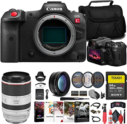 Canon-EOS-R5-C-Mirrorless-Cinema-Camera-5077C002-Canon-70-200mm-Lens-3792C002-Sony-64GB-Tough-SD-Card-Filter-Kit-Color-Filter-Kit-Lens-Hood-Bag-LPE6-Battery-cipads-freeads