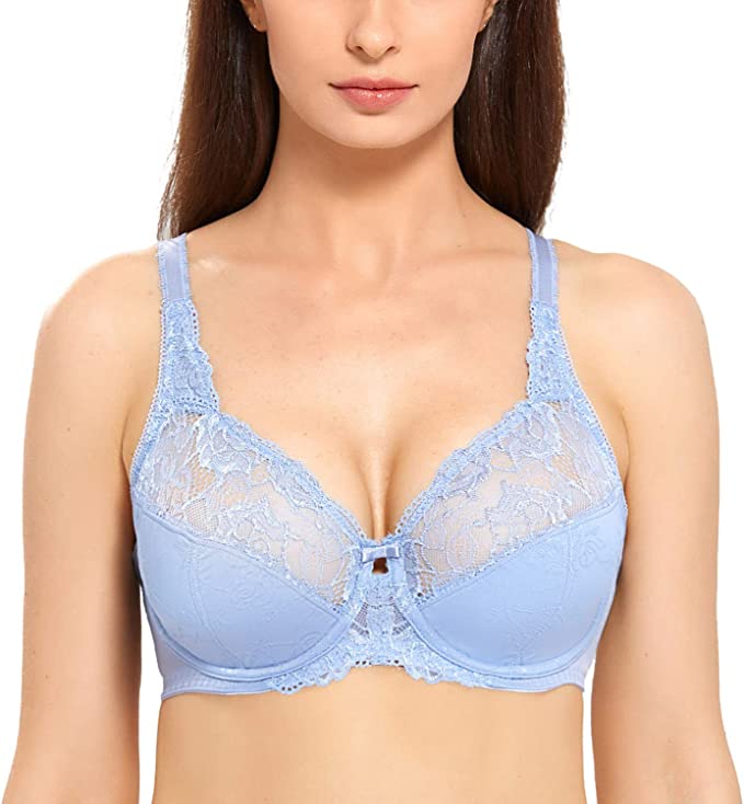 DELIMIRA Womens' Plus Size Full Coverage Underwire Unlined Minimizer Lace Bra cipads freeads