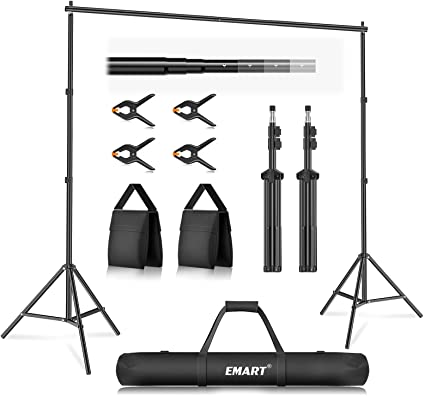 EMART Photo Video Studio 10x7Ft (WxH) Adjustable Background Stand Backdrop Support System Kit with Carry Bag cipads freeads