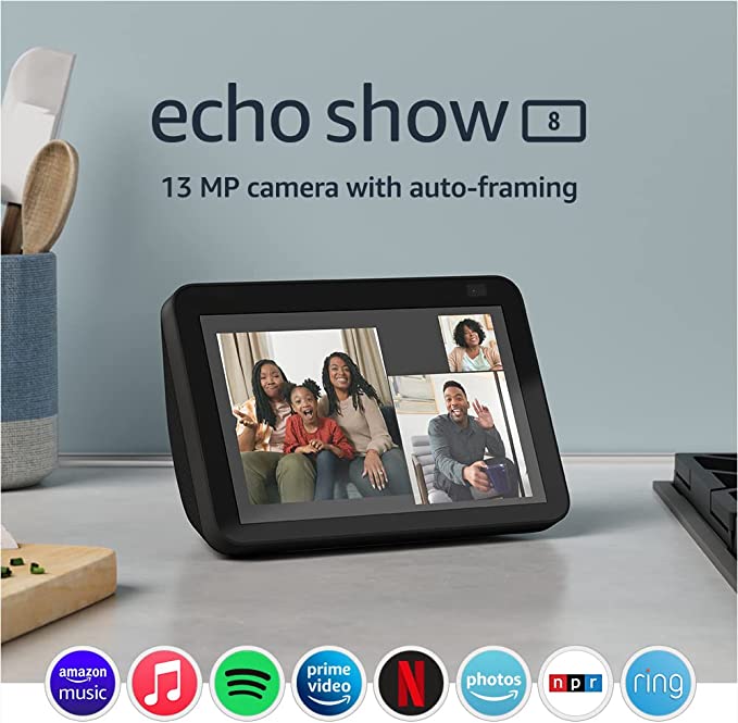 Echo Show 8 (2nd Gen, 2021 release) HD smart display with Alexa and 13 MP camera Charcoal cipads freeads