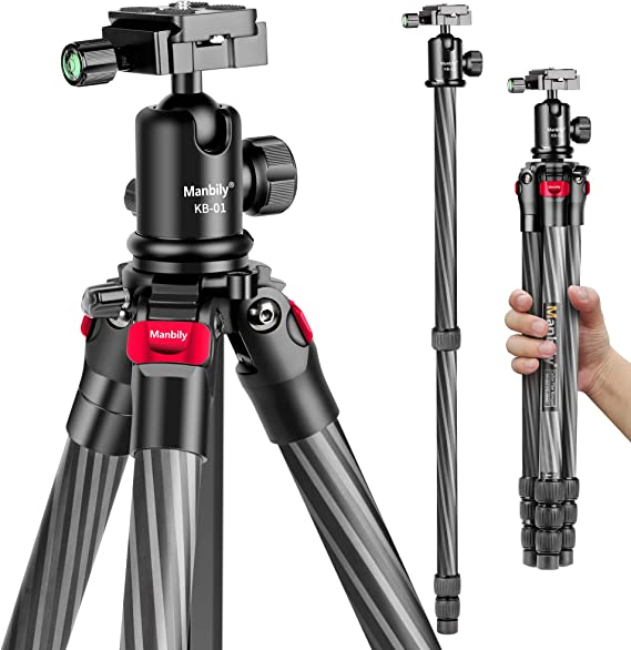 Manbily 63" Carbon Fiber DSLR Camera Tripod Monopod Kit,Compact and Lightweight,360-degree Panoramic Ball Head Quick Release Plate,5 Seconds Quickly Invert The Center Column,for Travel Work(YS-254C) cipads freeads
