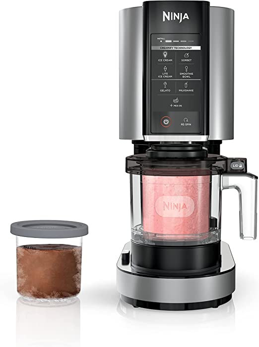 Ninja NC301 CREAMi Ice Cream Maker, for Gelato, Mix-ins, Milkshakes, Sorbet, Smoothie Bowls & More, 7 One-Touch Programs, with (2) Pint Containers & Lids, Compact Size, Perfect for Kids, Silver cipads freeads