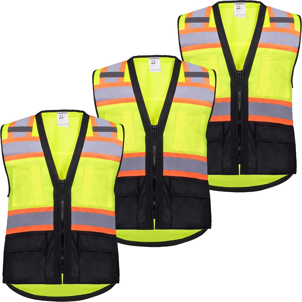 ProtectX 6 Pockets High Visibility Zipper Front Safety Vest with Reflective Strips, ANSI/ISEA Certified Class 2 cipads freeads