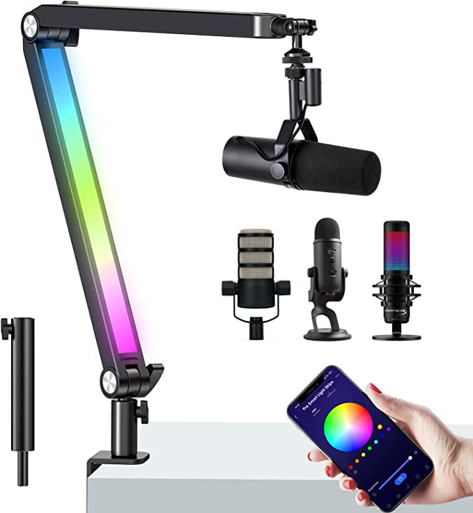 RGB Boom Arm, Mic Arm with RGB Light for HyperX QuadCast Blue Yeti Shure SM7B Rode NT1 Mic, RGB Mic Arm Great for Podcasting, Gaming and Streaming. Innovative Microphone Stand by YOUSHARES cipads freeads