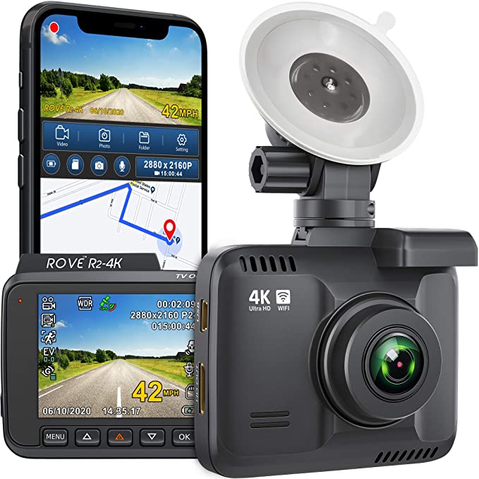 Rove R2-4K Dash Cam Built in WiFi GPS Car Dashboard Camera Recorder with UHD 2160P, 2.4" LCD, 150° Wide Angle, WDR, Night Vision cipads freeads