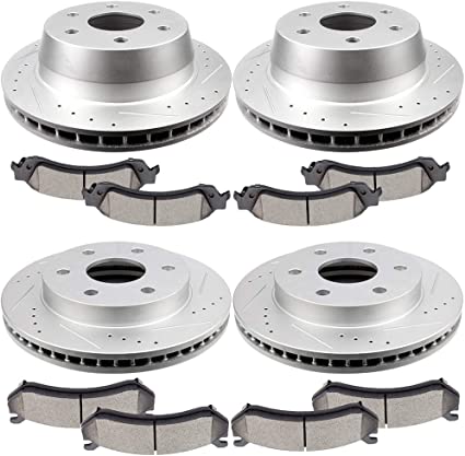 SCITOO Pads and Rotors Kit, Brake Rotors Ceramic Pads fit for Cadillac Escalade,for Chevy Avalanche,1500,Suburban,1500,Tahoe,02-06 for GMC Yukon,03-06 for GMC Yukon XL 1500 (4WD) cipads freeads