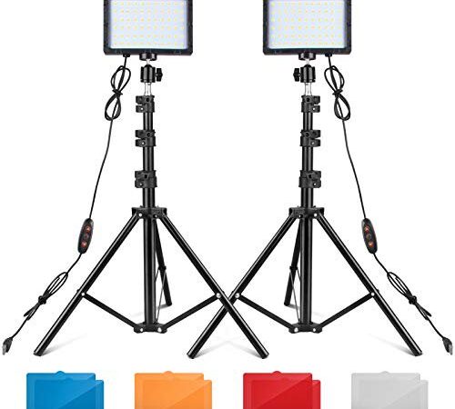 UBeesize-LED-Video-Light-Kit-2Pcs-Dimmable-Continuous-Portable-Photography-Lighting-with-Adjustable-Tripod-Stand-Color-Filters-for-TabletopLow-Angle-Shooting-for-Zoom-Game-Streaming-YouTube-cipads-freeads