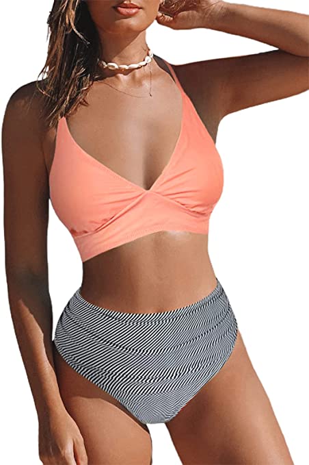 Hilinker Women's Twist Front Bikini Set Wrap 2 Piece Bathing Suit Padded Swimsuits cipads freeads