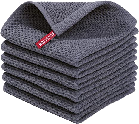 Homaxy 100% Cotton Waffle Weave Kitchen Dish Cloths, Ultra Soft Absorbent Quick Drying Dish Towels, 12x12 Inches, 6-Pack, Dark Grey cipads freeads