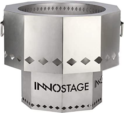 INNO STAGE Stainless Fire Pit with Portable Carrying Storage Bag, Patented Smoke-Free Firepit Bowl for Wood Pellet with Stand for Outdoor cipads freeads