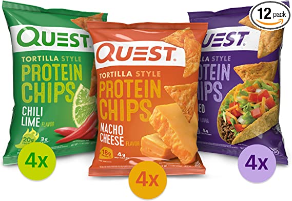 Quest Tortilla Style Protein Chips Variety Pack, Chili Lime, Nacho Cheese, Loaded Taco, 1.1 Ounce cipads freeads