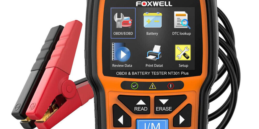 FOXWELL NT301 Upgraded OBD2 Scanner Battery Tester 12V, 2 in 1 Check Engine Code Reader Scan Tool 100-2000 CCA Battery Charging Cranking Test, EVAP Live Data Car OBDII Obd2 Scanner Diagnostic Tool cipads freeads