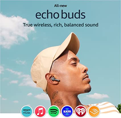 All-new Echo Buds (2023 Release) | True Wireless Bluetooth 5.2 Earbuds with Alexa, multipoint, 20H battery with charging case, fast charging, sweat resistant, semi-in-ear | Black cipads freeads