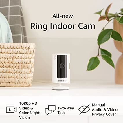 All-new Ring Indoor Cam (2nd Gen) | 1080p HD Video & Color Night Vision, Two-Way Talk, and Manual Audio & Video Privacy Cover (2023 release) | White cipads freeads