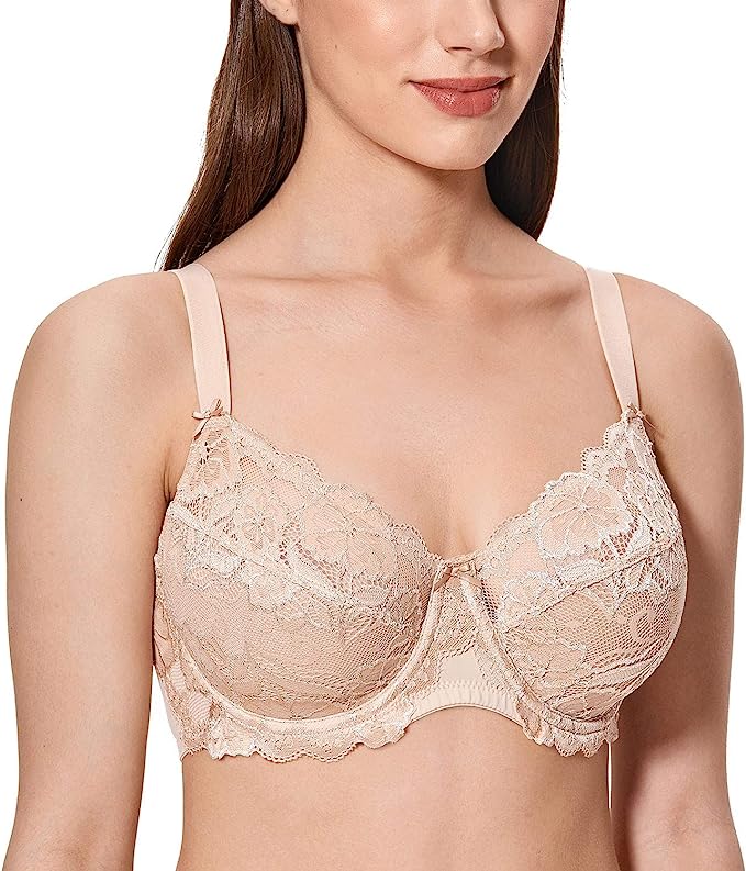 CALVENA Women's Lace Bra Full Coverage Non Padded Underwired Unlined Plus Size Bra for Everyday Comfort cipads freeads