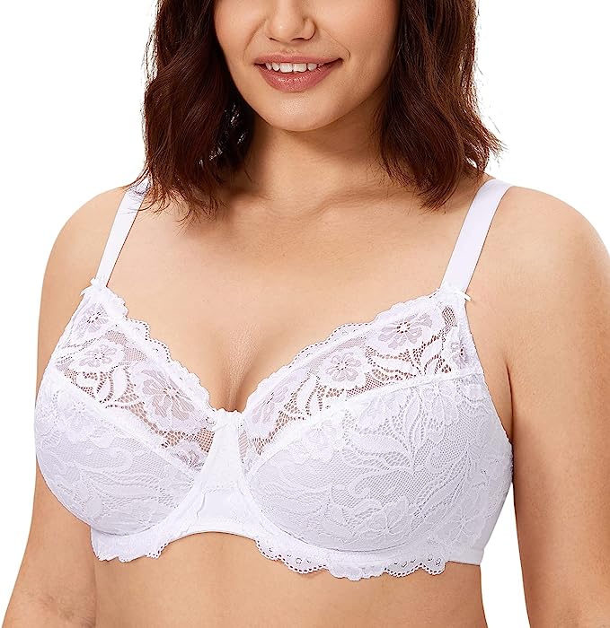 CALVENA Women's Lace Bra Full Coverage Non Padded Underwired Unlined Plus Size Bra for Everyday Comfort cipads freeads