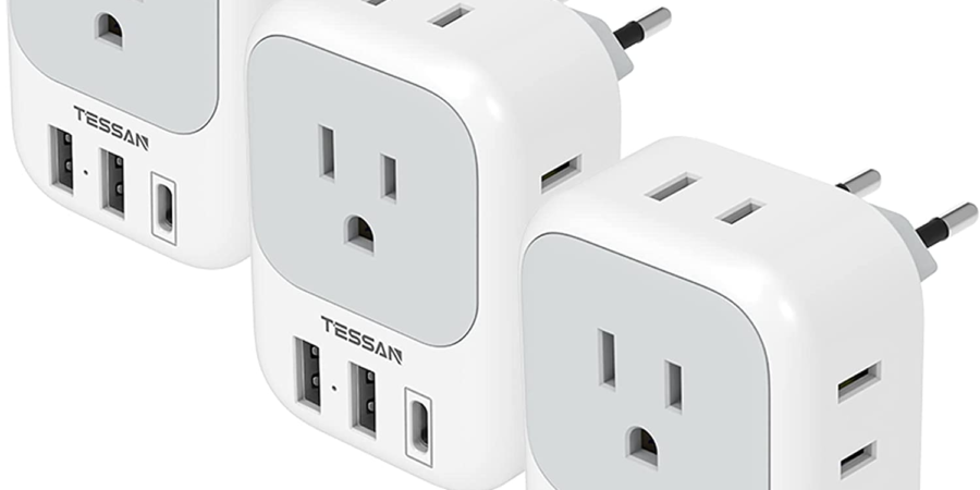 TESSAN 3 Pack European Travel Plug Adapter USB C, US to Europe Power Adapter with 4 AC Outlets and 3 USB (1 USB C), Euro Charger Adaptor Type C for US cipads freeads