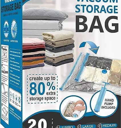 20 Pack Vacuum Storage Bags, Space Saver Bags Compression Storage Bags for Comforters and Blankets, Vacuum Sealer Bags for Clothes Storage, Hand Pump Included cipads freeads