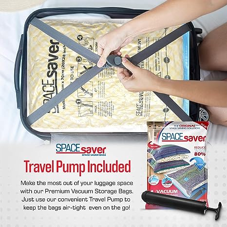 Spacesaver Vacuum Storage Bags (Large 10 Pack) Save 80% on Clothes Storage Space - Vacuum Sealed Bags for Clothing, Comforters, Blankets, etc - Compression Seal for Closet Storage - Pump for Travel travelanycountry