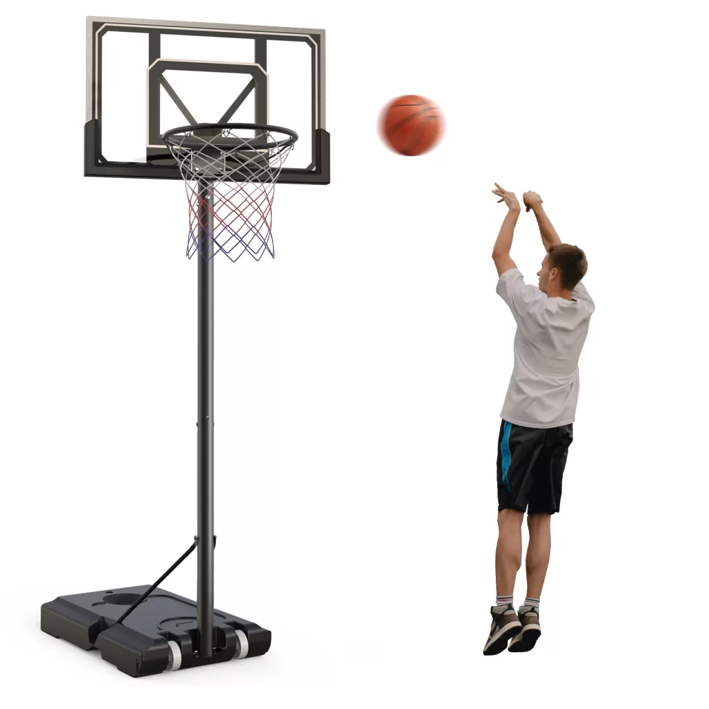 VIRNAZ 44" Portable Basketball Hoop Goal 4.8 - 10 Ft. Height Adjustable for Outdoor Indoor Court with Steel Backboard Frame cipads freeads