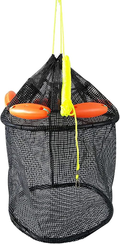 Large Foldable Floating Fishing Basket for Caught Fish, Portable Collapsible Mesh Fishing Bait Storage Cage, Rubber Coated Nylon Net Fishing Bucket cipads freeads