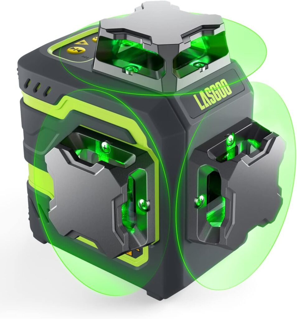LasGoo LG-3D Laser Level Self Leveling 3x360°, 3D Green Beam Cross Line Laser for Construction and Picture Hanging, 2 Rechargeable Batteries (20 Hrs), Magnetic Liftable Stand Included, Green cipads freeads