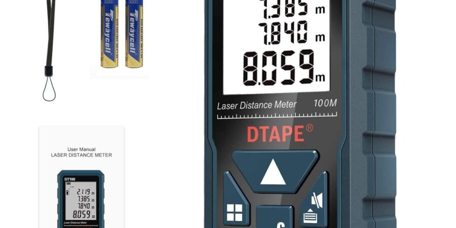 Laser Measure, DTAPE 328 Feet Digital Laser Tape Measure M in Ft Unit Switching Backlit LCD and Pythagorean Mode, Measure Distance, Area and Volume - Hand Strap and Battery Included DT100 cipads freeads