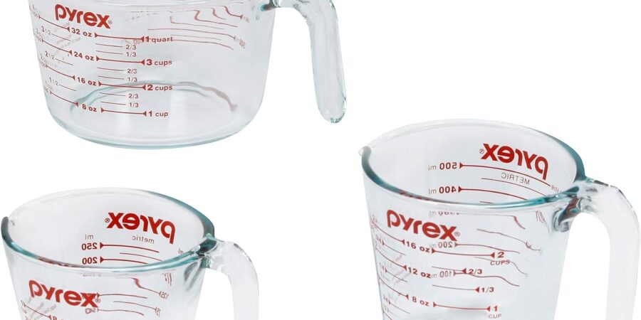 Pyrex 3 Piece Glass Measuring Cup Set, Includes 1-Cup, 2-Cup, and 4-Cup Tempered Glass Liquid Measuring Cups, Dishwasher, Freezer, Microwave, and Preheated Oven Safe, Essential Kitchen Tools cipads freeads