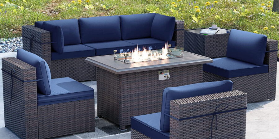 ALAULM-8-Pieces-Outdoor-Furniture-Set-with-43-Gas-Propane-Fire-Pit-Table-PE-Wicker-Rattan-Sectional-Sofa-Patio-Conversation-SetsNavy-Blue-cipads-freeads