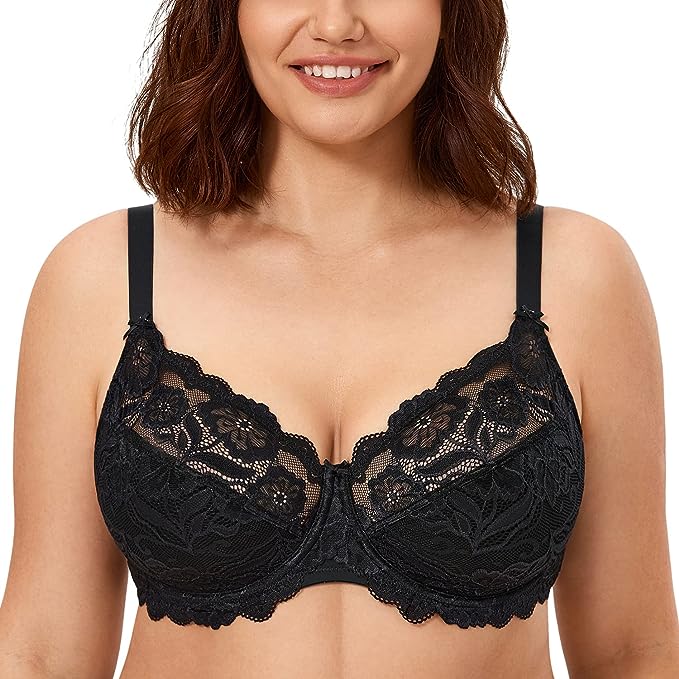 CALVENA Women's Lace Bra Full Coverage Non Padded Underwired Unlined Plus Size Bra for Everyday Comfort cipads freeads