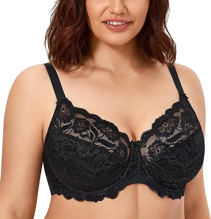 CALVENA Women's Lace Bra Full Coverage Non Padded Underwired Unlined Plus Size Bra for Everyday Comfort cipads freeads