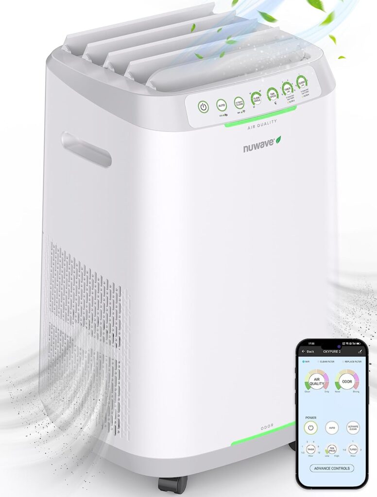 Nuwave-OxyPure-ZERO-Air-Purifiers-Large-Room-Up-to-2002-Ft²-20-Yr-Reusable-Bio-Guard-Tech-Air-Filter-0.1-Microns-100-Capture-Allergies-Dust-Pollen-Pet-Dander-Mold-Odor-Smoke-Smart-WiFi21dB-cipads-freeads