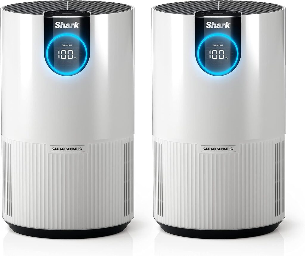 Shark HP102PK2 Clean Sense Air Purifier for Home, Allergies, 2 Pack, HEPA Filter, 500 Sq Ft Small Room, Bedroom, Office, Captures 99.98% of Particles, Dust, Smoke, Allergens, Portable, Desktop, White cipads freeads