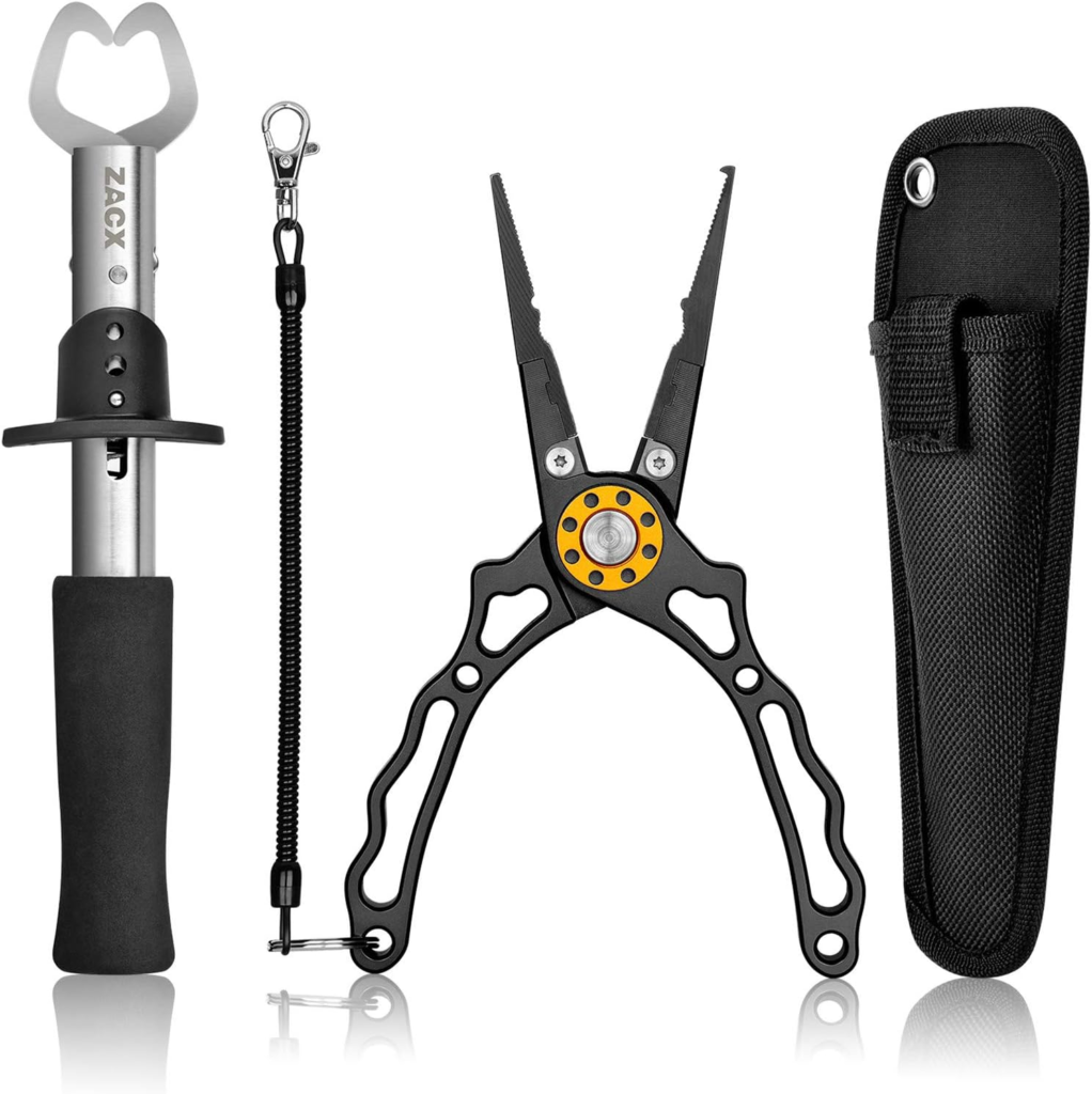 Best Fishing Gifts - ZACX Fishing Pliers, Fish Lip Gripper Upgraded Muti-Function Fishing Pliers Hook Remover Split Ring,Fly Fishing Tools Set,Ice Fishing,Fishing Gear,Fishing Gifts for Men cipads freeads