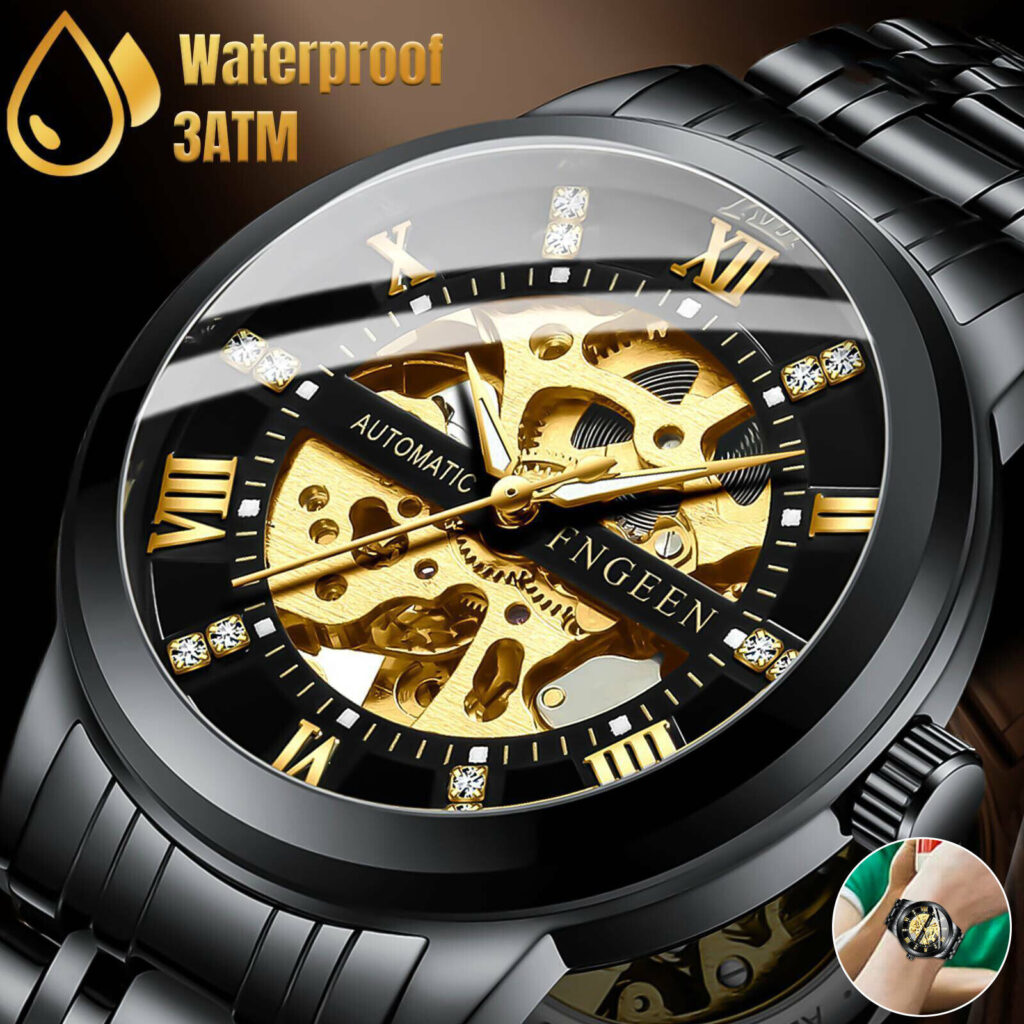 Luxury Men's Stainless Steel Gold Tone Skeleton Automatic Mechanical Wrist Watch Product Review cipads freeads