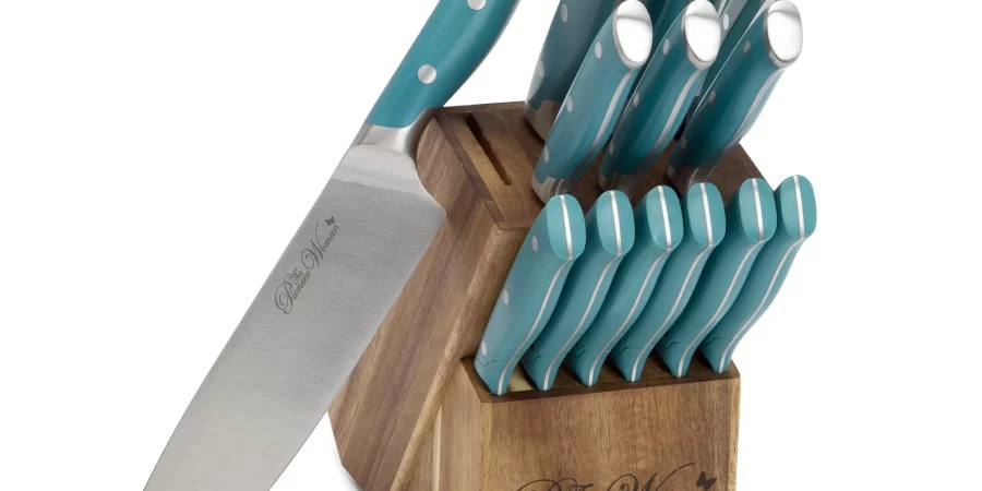 The-Pioneer-Woman-Pioneer-Signature-14-Piece-Stainless-Steel-Knife-Block-Set-Teal-cipads-freeads