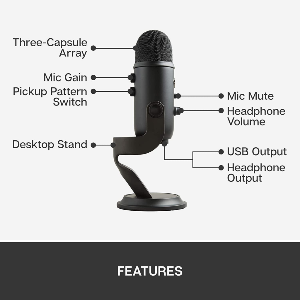 Blue Yeti USB Mic Black for Recording & Streaming on PC Mac 3 Condenser cipads freeads