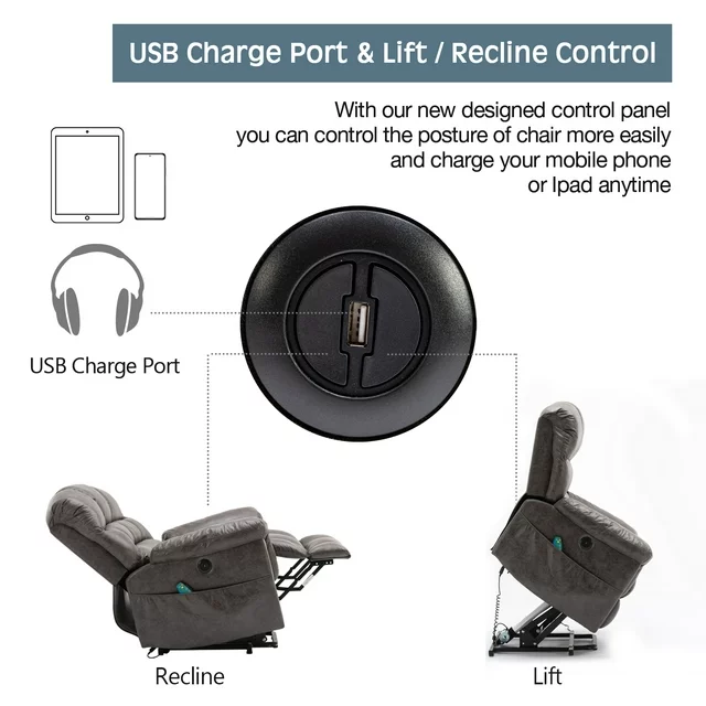 Botiff Large Power Lift Chair Recliner for Elderly, Heavy Duty Electric Lift Recliner with Massage,For tall men,Gray cipads freeads