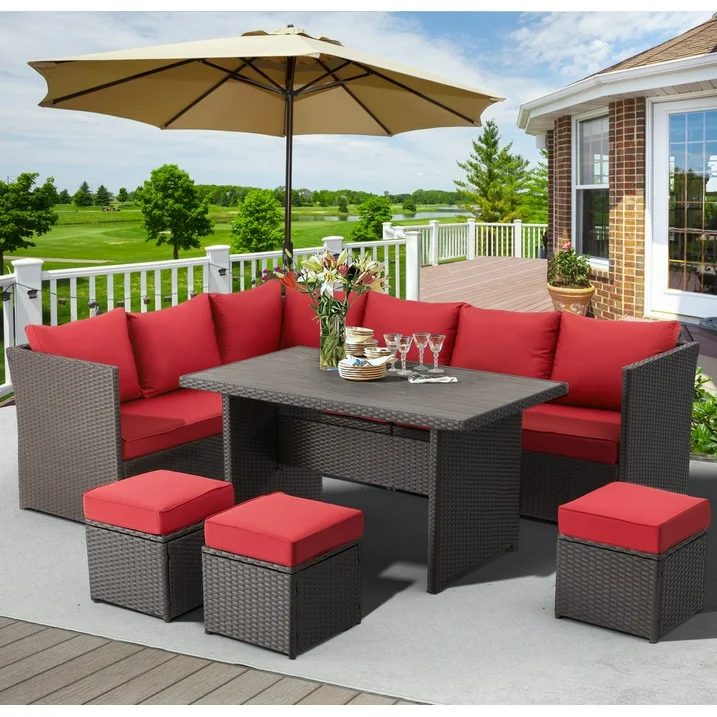 AECOJOY 7 Piece Patio Conversation Set, Outdoor Sectional Sofa Rattan Wicker Dining Furniture, Red At Walmart.com cipads freeads