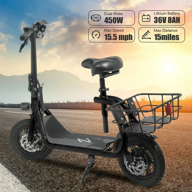 Dazone Electric Scooter Ebike, 450W 36V 12.5 Miles Long-range Battery Foldable Easy Carry Portable Design, Adult Electric Bicycle Scooter Up to 15.5 mph Commuter Scooter, 12 in Tires Off-Road, Black At Walmart.com cipads freeads